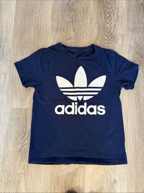 adidas Navy Tee with White Trefoil Logo boys medium